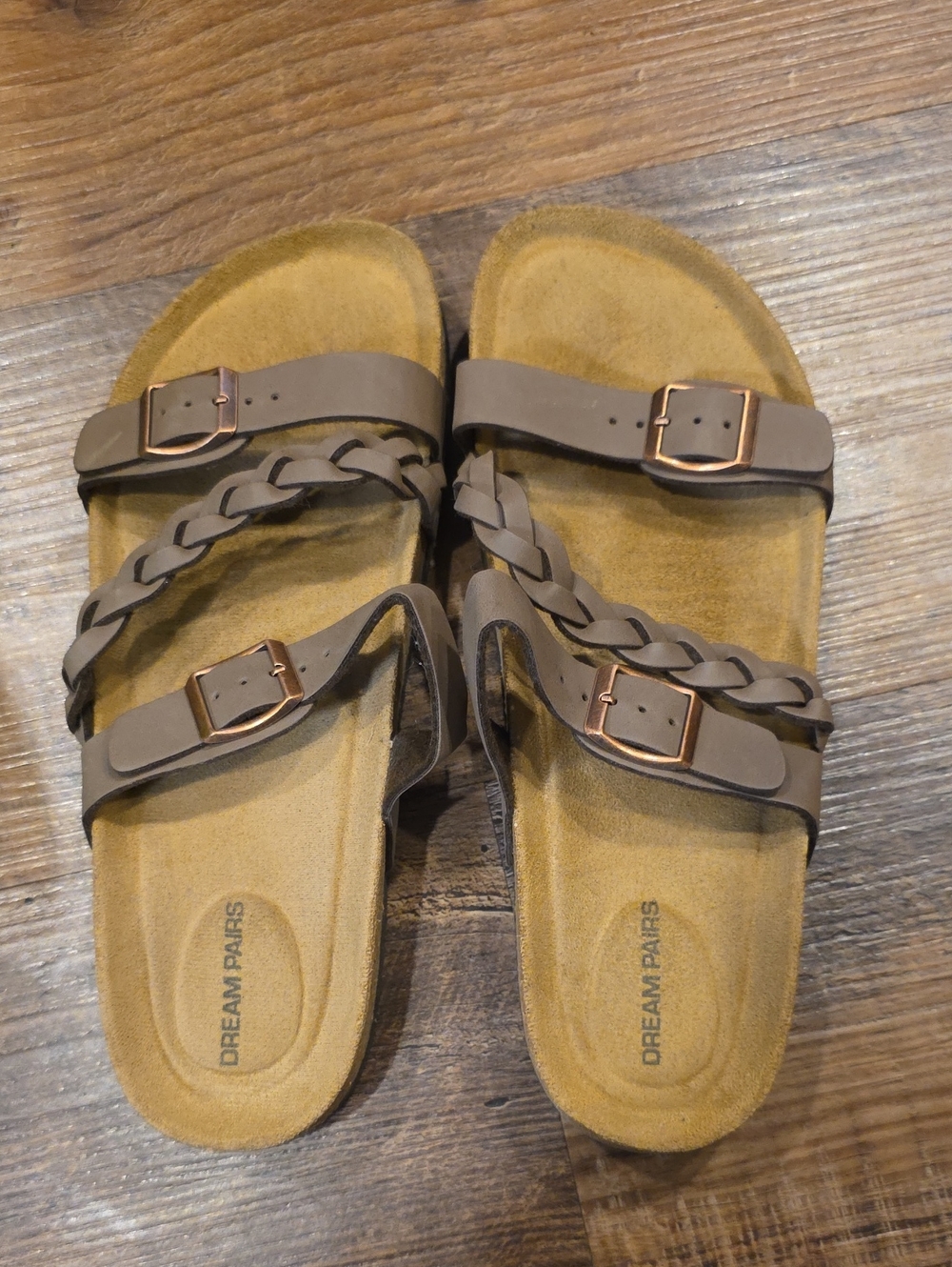Dream Pairs Womens Braided Buckle Sandals in Taupe Brown